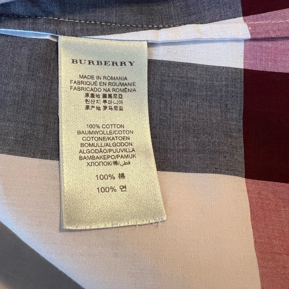 Excellent Burberry Women's Check Button-Down Shirt in White, Gray & Burgundy - Picture 9 of 9